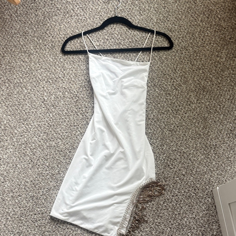Cross back White Dress with Beaded Fringe
